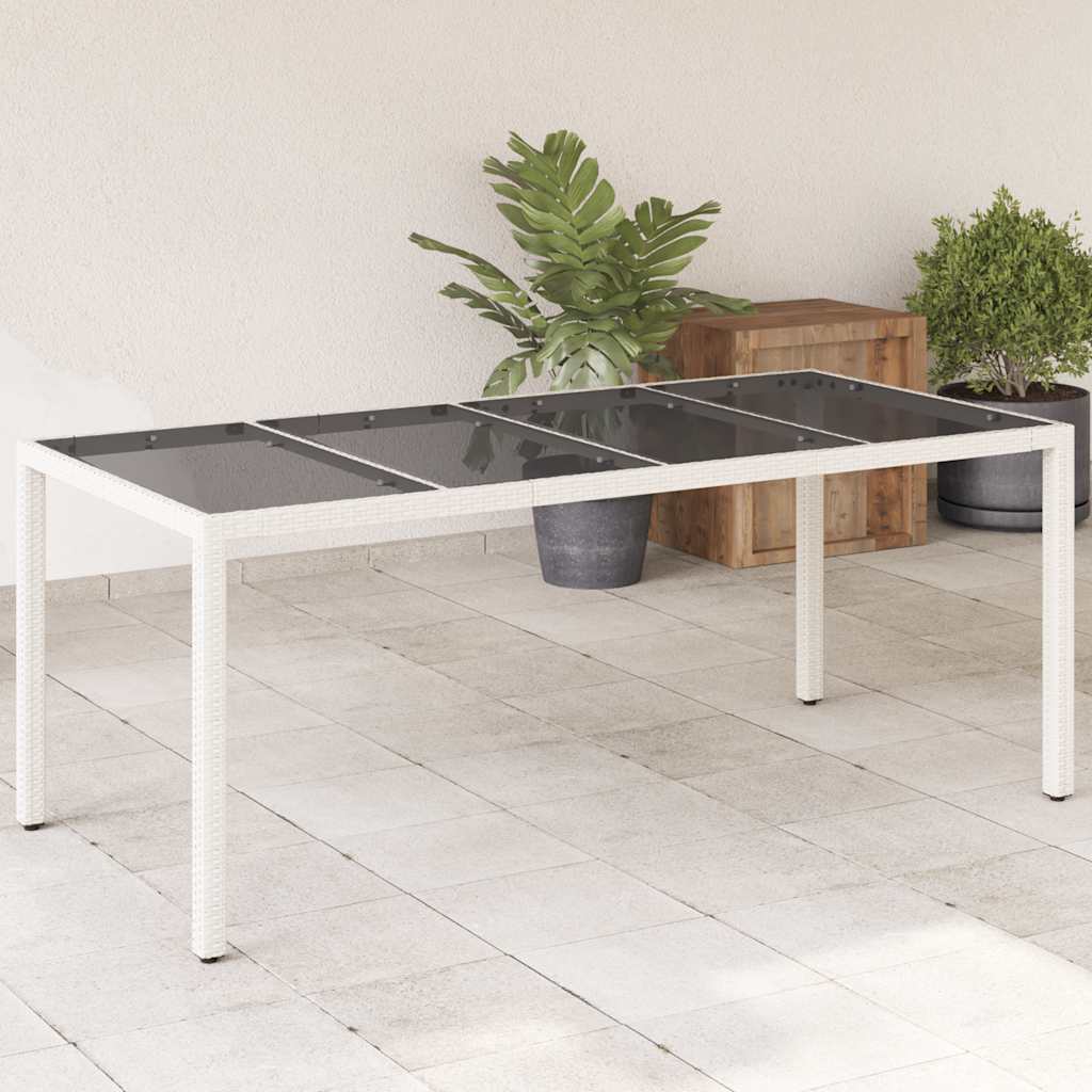 vidaXL Stół ogrodowy ze szklanym blatem, biały 190x90x75 cm, rattan PE