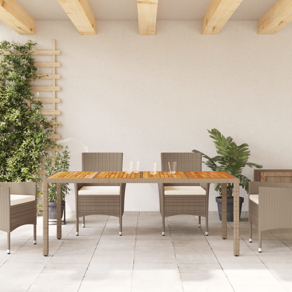 vidaXL Stół ogrodowy, beżowy 190x90x75 cm, rattan PE i drewno akacjowe