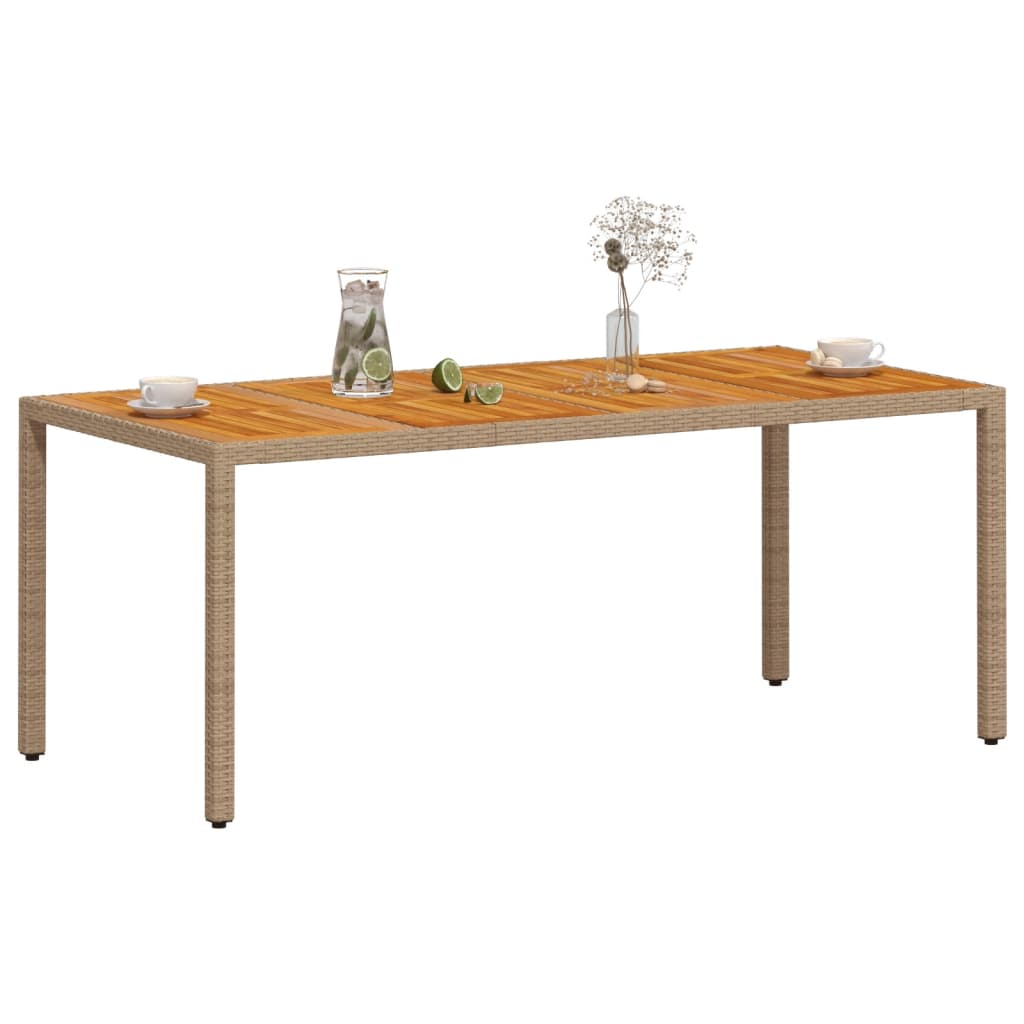 vidaXL Stół ogrodowy, beżowy 190x90x75 cm, rattan PE i drewno akacjowe