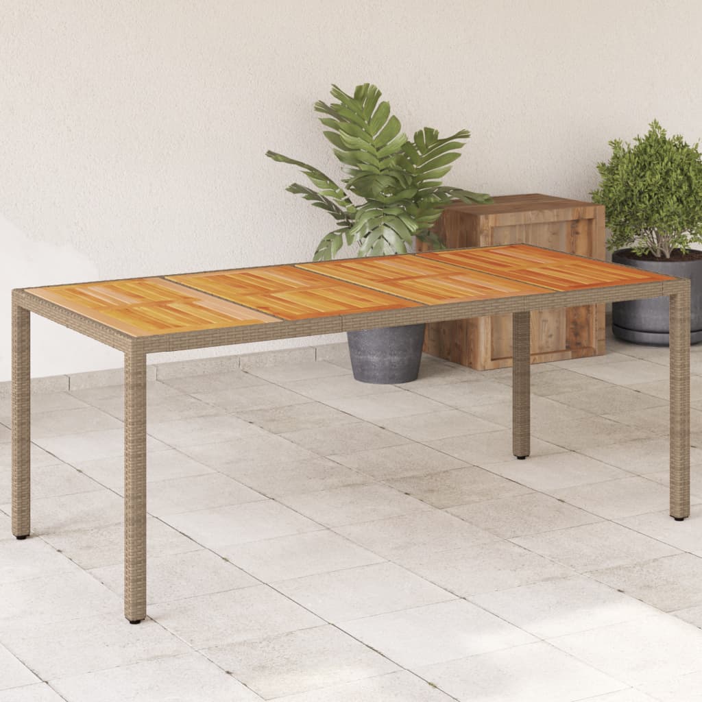 vidaXL Stół ogrodowy, beżowy 190x90x75 cm, rattan PE i drewno akacjowe