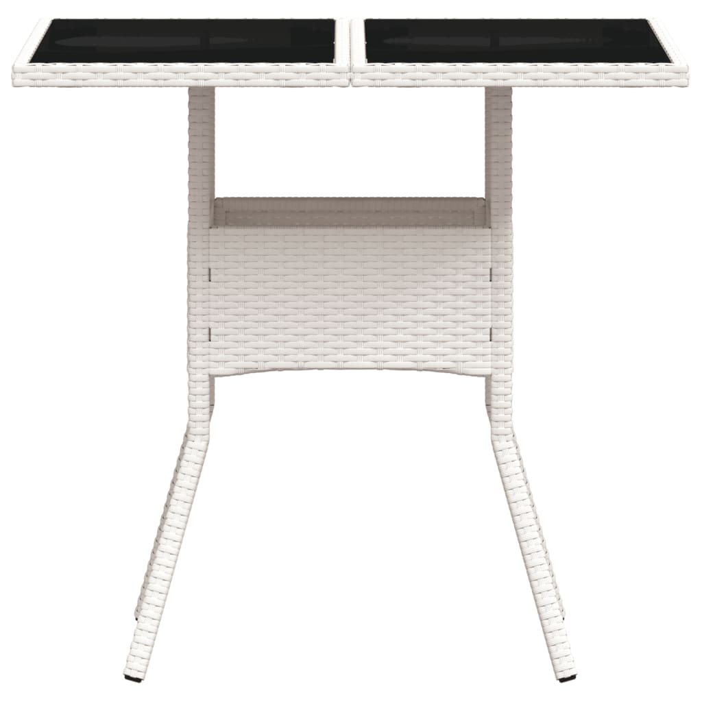 vidaXL Stół ogrodowy ze szklanym blatem, biały 80x80x75 cm, polirattan