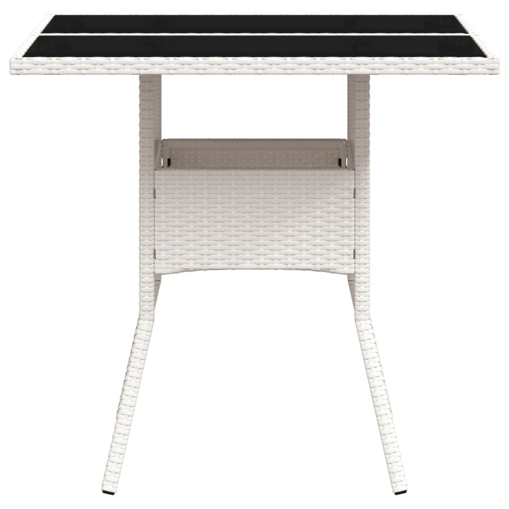 vidaXL Stół ogrodowy ze szklanym blatem, biały 80x80x75 cm, polirattan