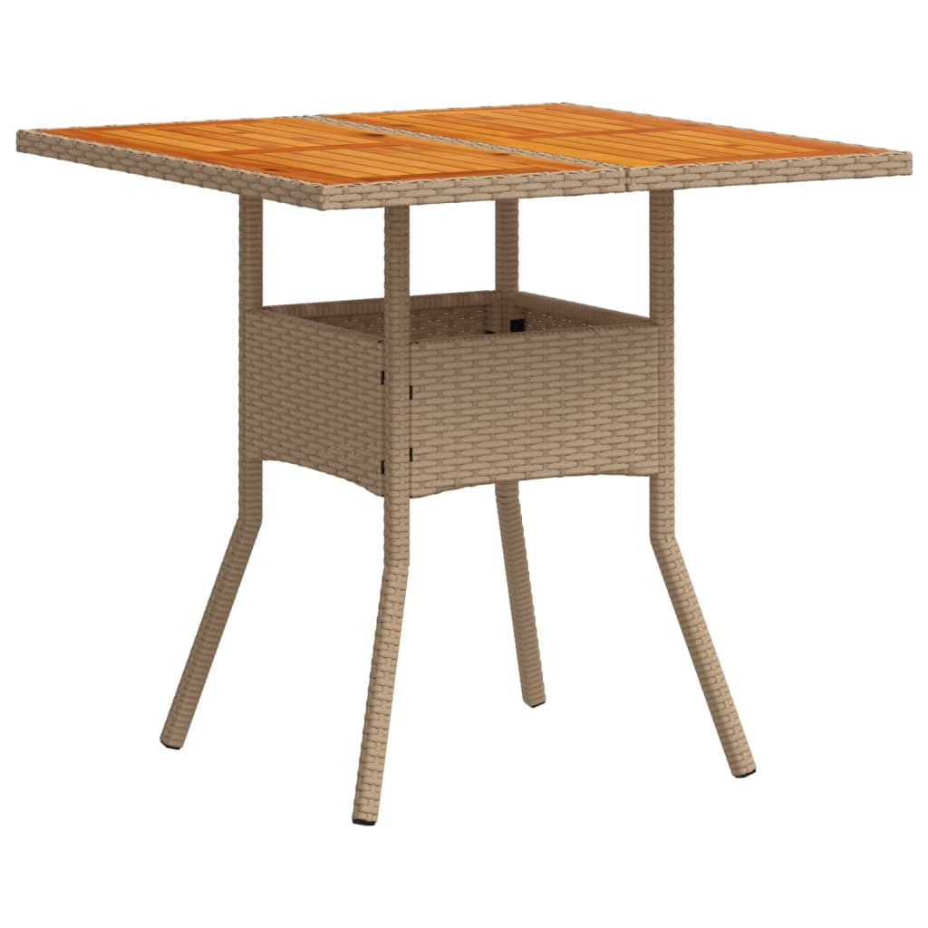 vidaXL Stolik ogrodowy, beżowy, 80x80x75 cm, polirattan i akacja