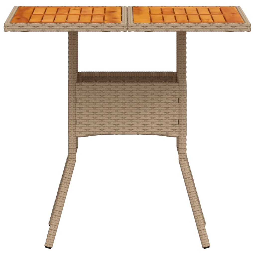 vidaXL Stolik ogrodowy, beżowy, 80x80x75 cm, polirattan i akacja
