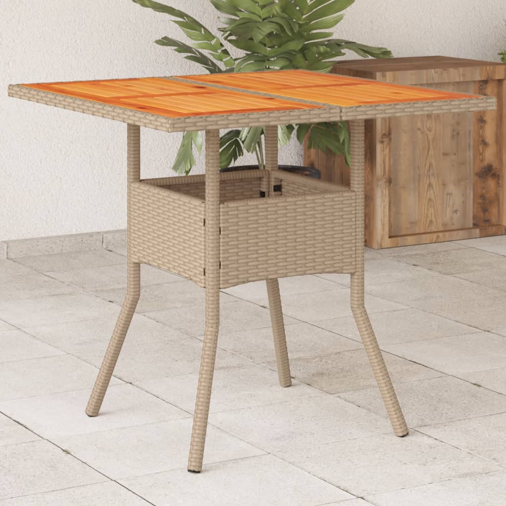 vidaXL Stolik ogrodowy, beżowy, 80x80x75 cm, polirattan i akacja