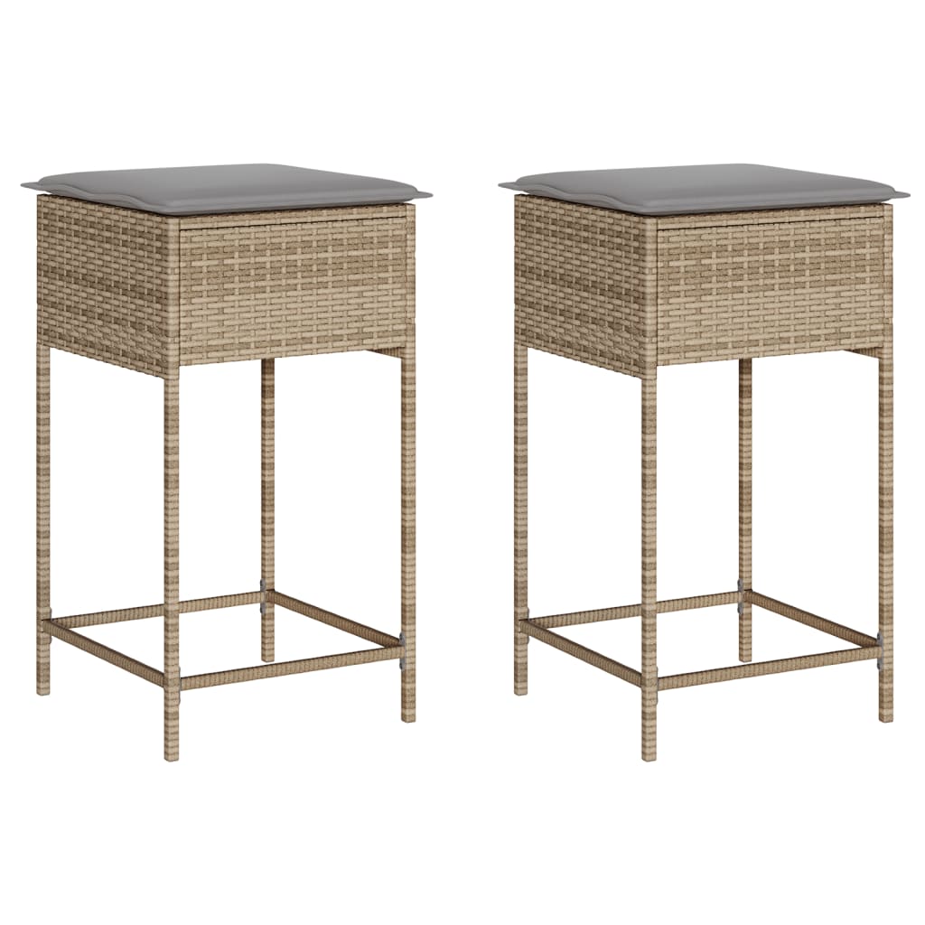 vidaXL Ogrodowe stołki barowe z poduszkami, 2 szt., beżowe, polirattan