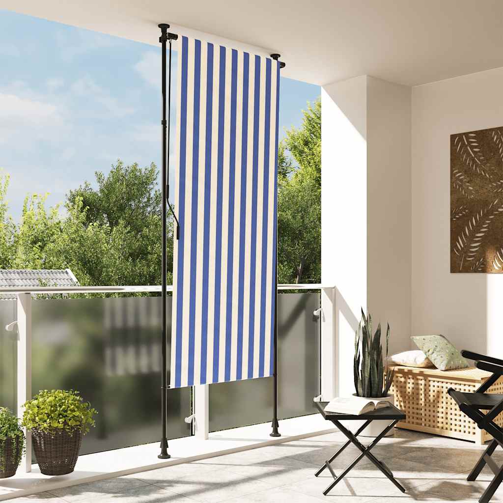 vidaXL Roleta zewnętrzna, niebiesko-biała, 100x270 cm, tkanina i stal