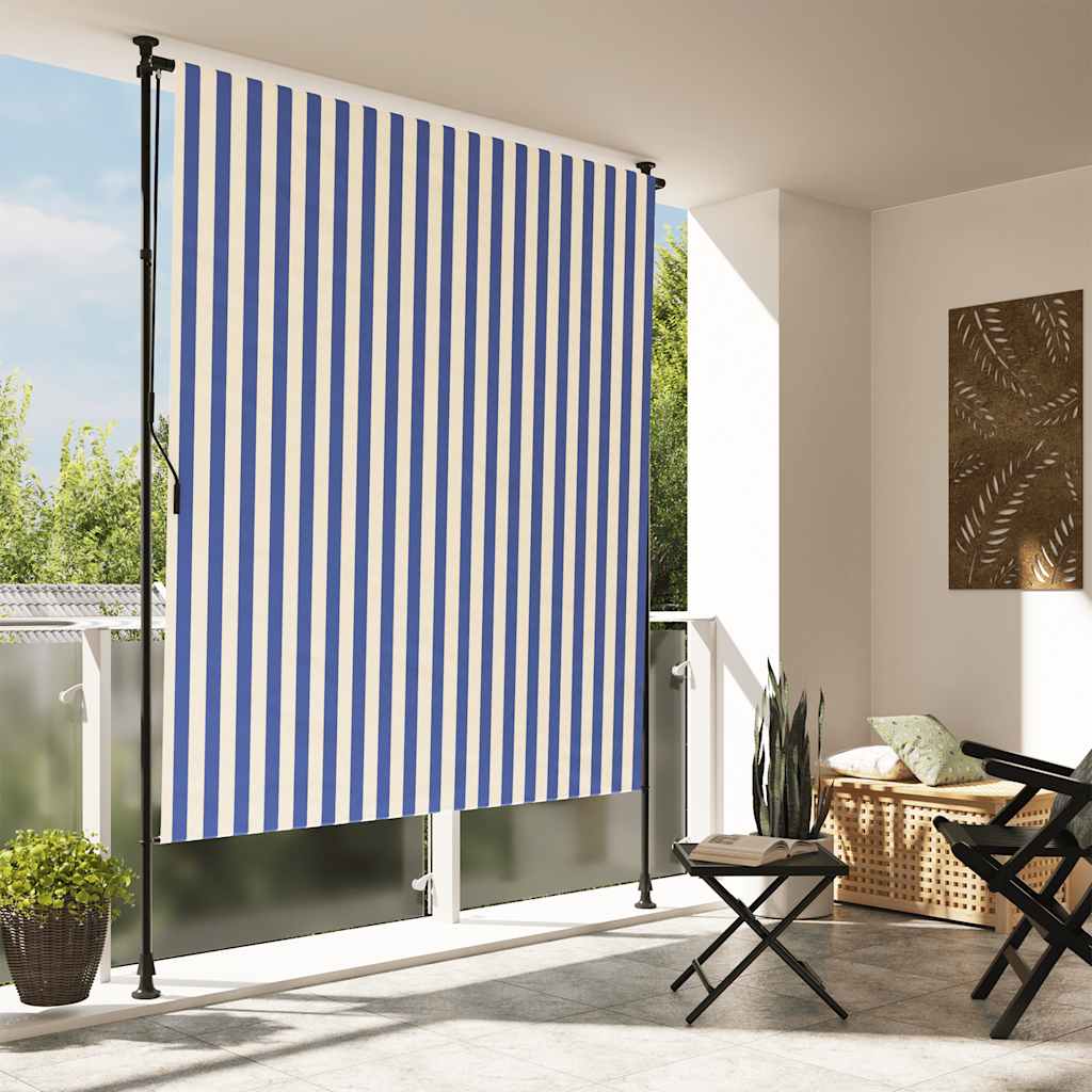 vidaXL Roleta zewnętrzna, niebiesko-biała, 150x270 cm, tkanina i stal
