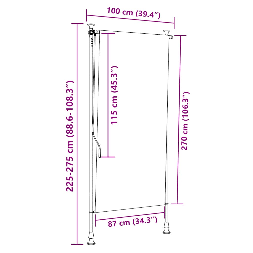 vidaXL Roleta zewnętrzna, żółto-biała, 100x270 cm, tkanina i stal