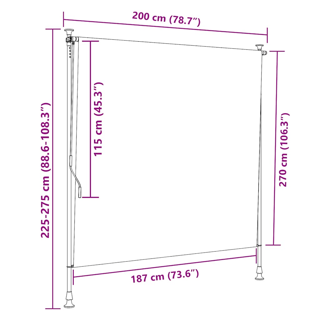 vidaXL Roleta zewnętrzna, żółto-biała, 200x270 cm, tkanina i stal