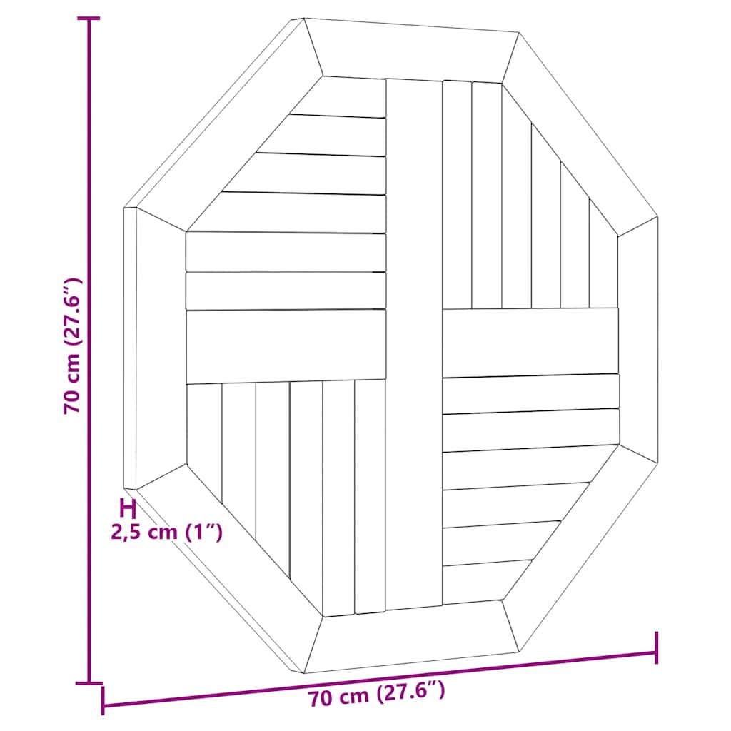 vidaXL Blat do stolika, 70x70x2,5 cm, ośmiokątny, lite drewno tekowe