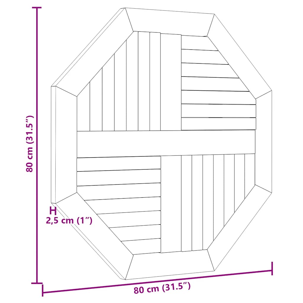 vidaXL Blat do stolika, 80x80x2,5 cm, ośmiokątny, lite drewno tekowe