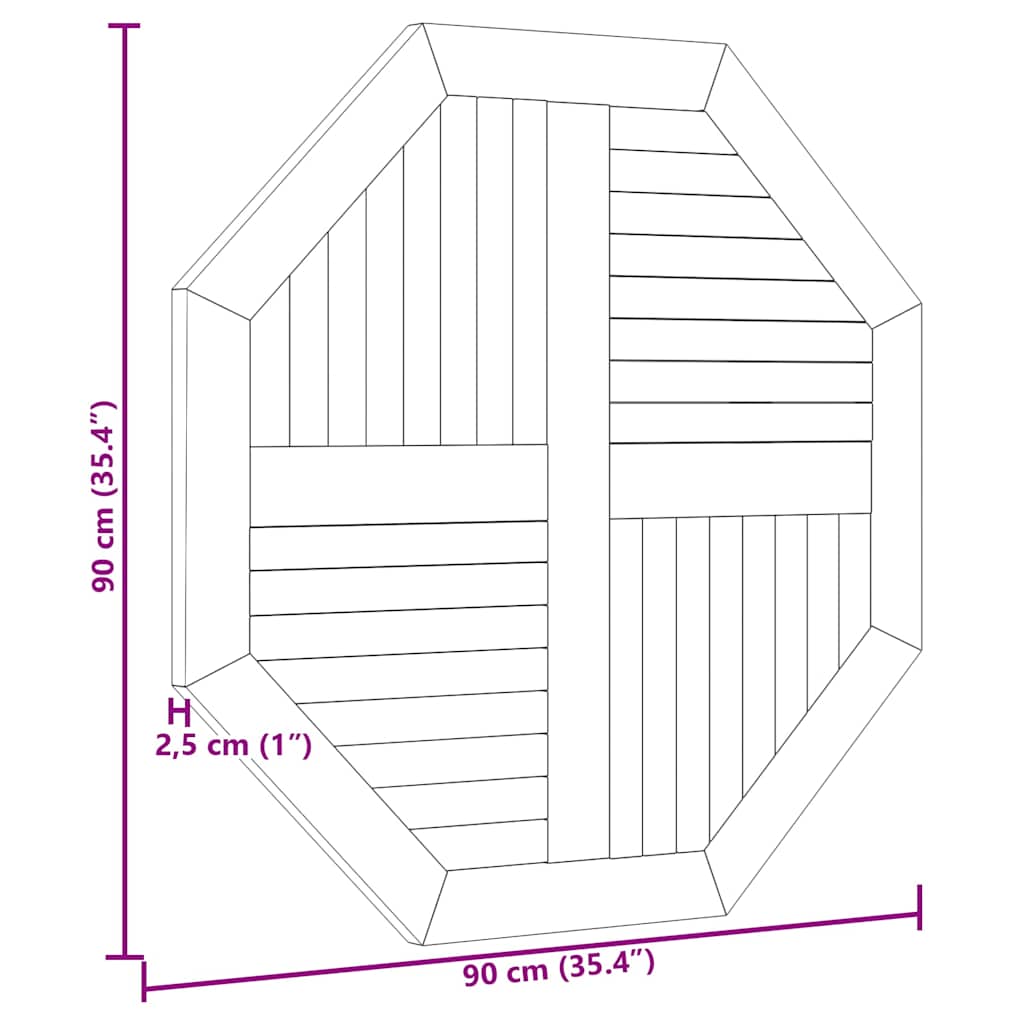 vidaXL Blat do stolika, 90x90x2,5 cm, ośmiokątny, lite drewno tekowe