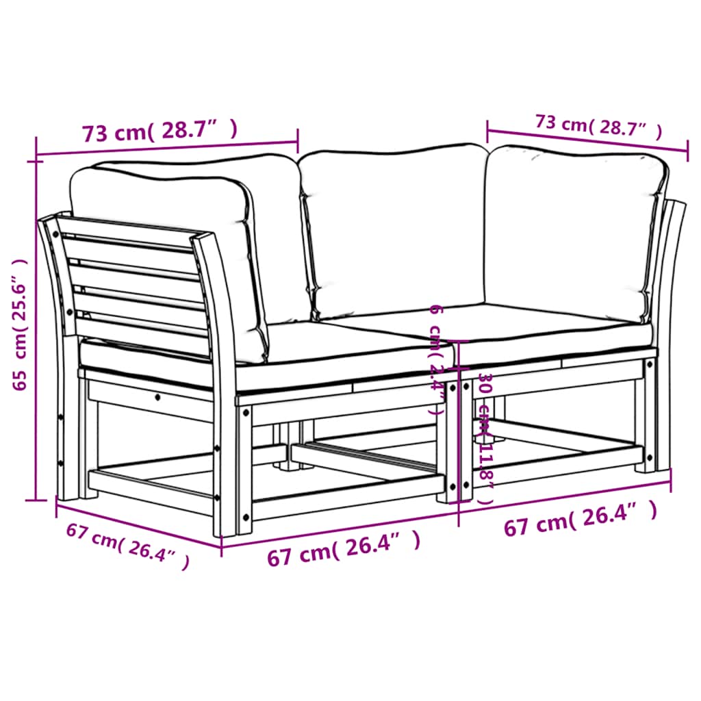 vidaXL Sofa ogrodowa z poduszkami, 2-osobowa, lite drewno akacjowe