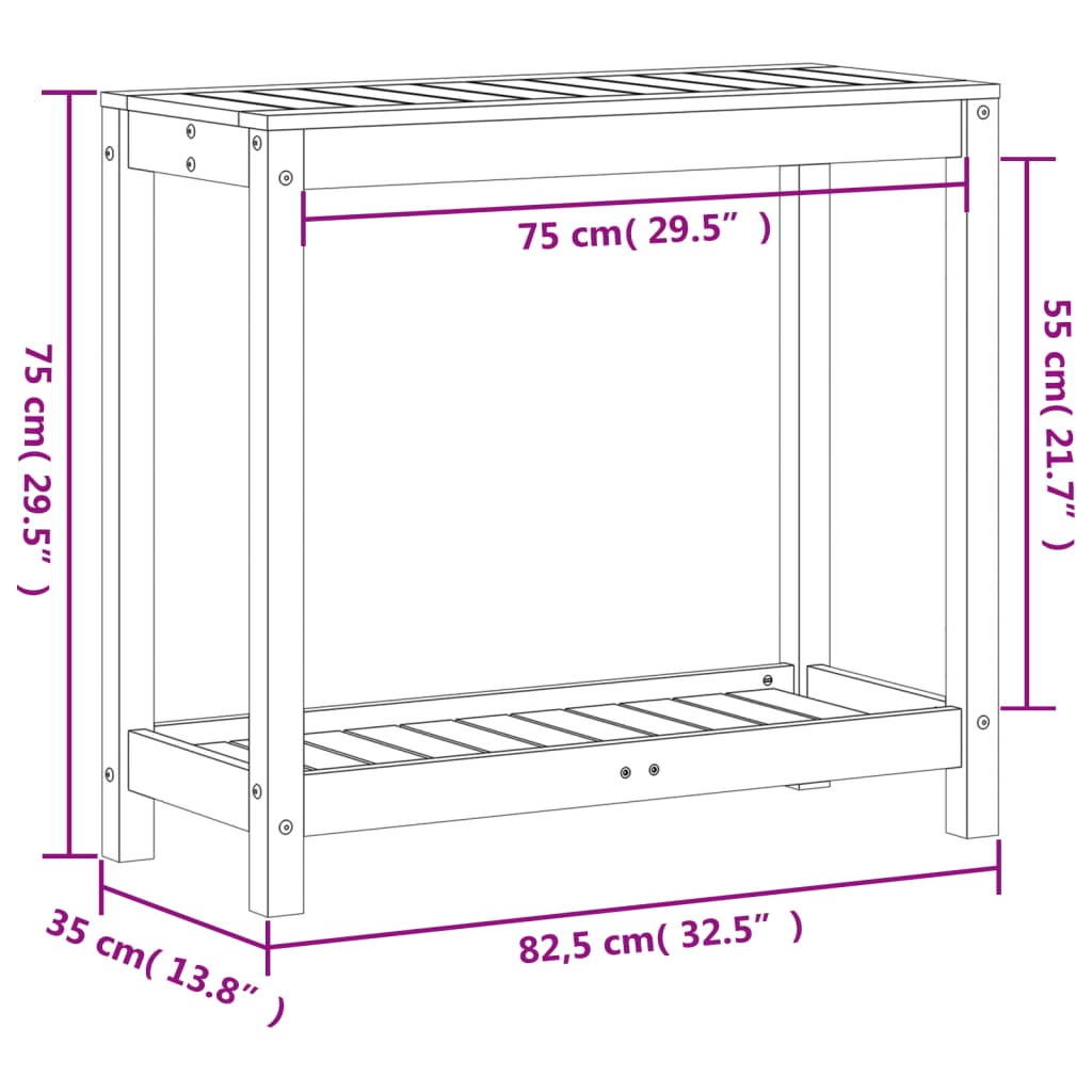 vidaXL Stolik ogrodniczy z półką, 82,5x35x75 cm, lite drewno daglezji