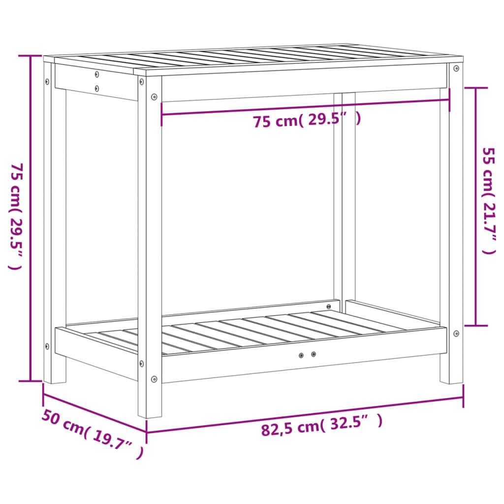 vidaXL Stolik ogrodniczy z półką, 82,5x50x75 cm, lite drewno daglezji