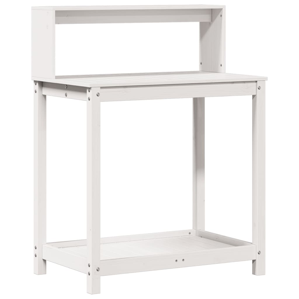 vidaXL Stolik ogrodniczy z półkami, biały, 82,5x50x109,5 cm, sosna