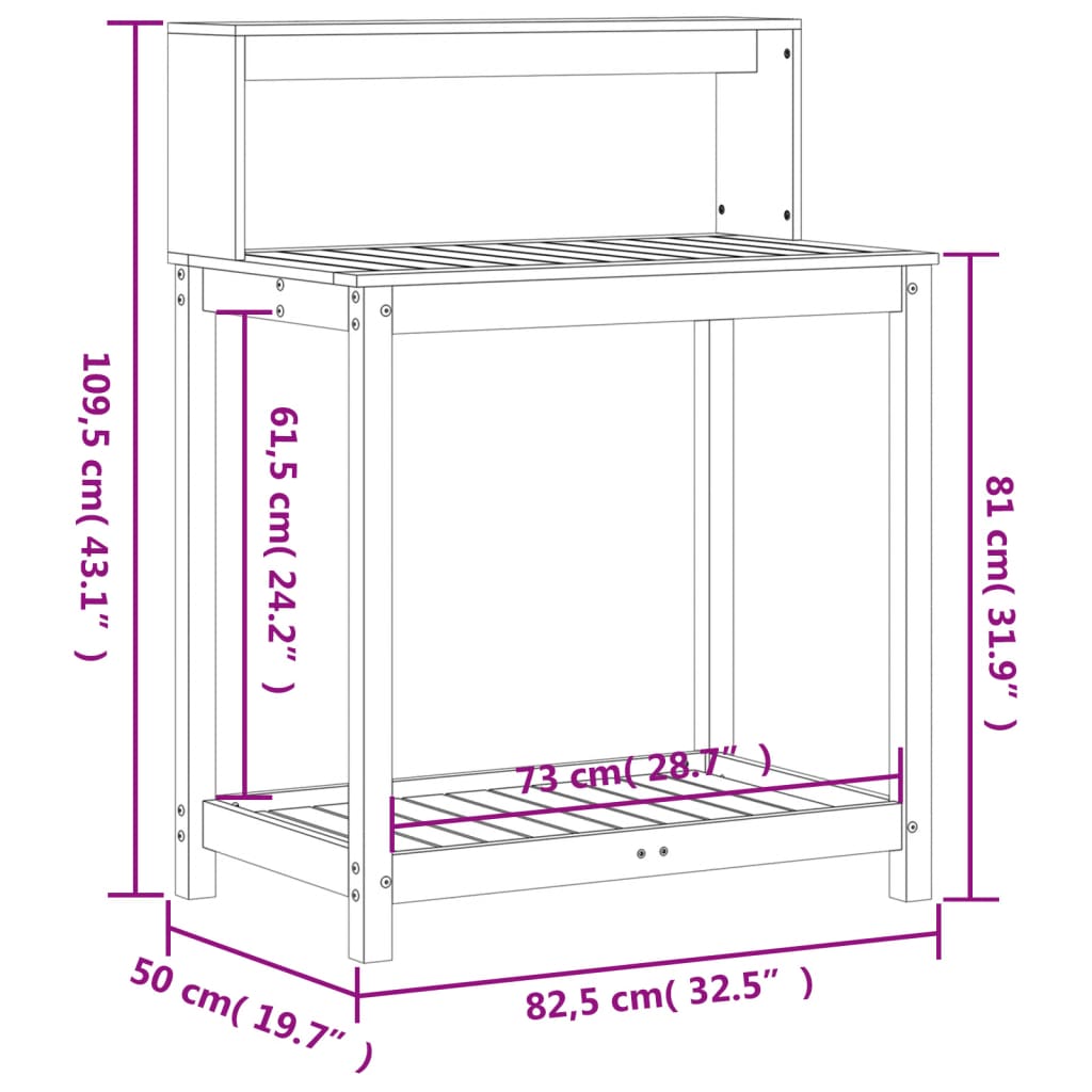 vidaXL Stolik ogrodniczy z półkami 82,5x50x109,5 cm, drewno daglezjowe