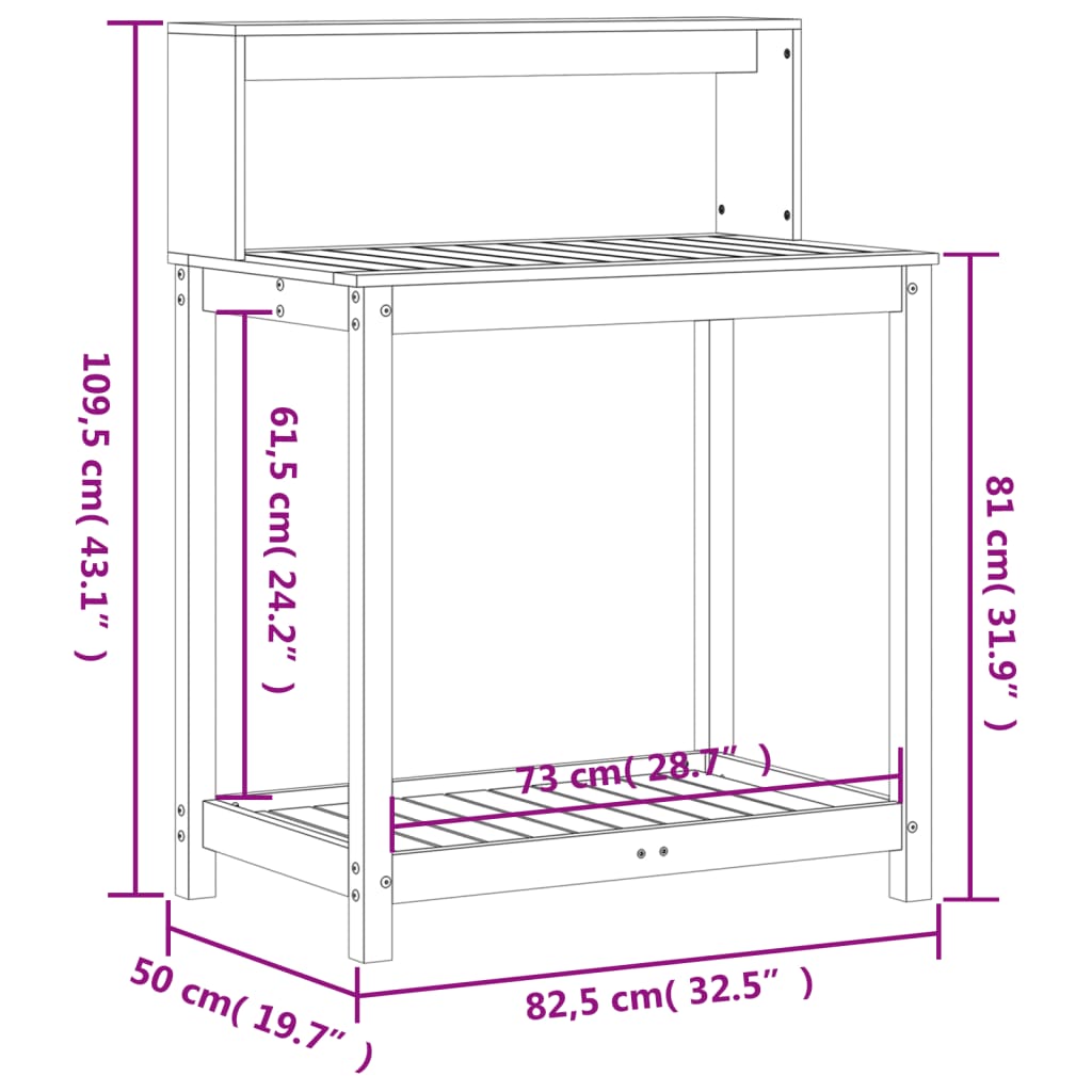 vidaXL Stolik ogrodniczy z półką, 82,5x50x109,5 cm, impregnowana sosna