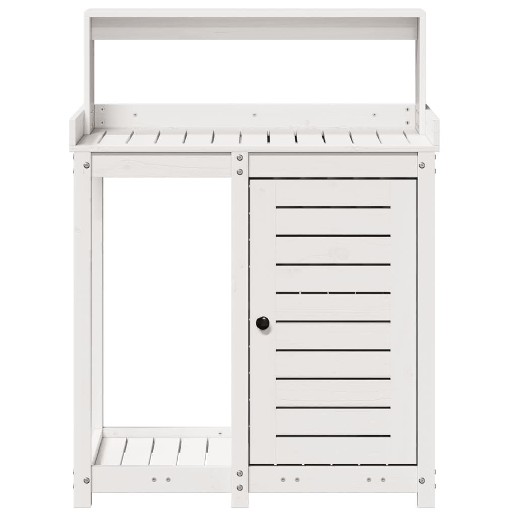 vidaXL Stolik ogrodniczy z półką, biały, 82,5x50x109,5 cm, sosna