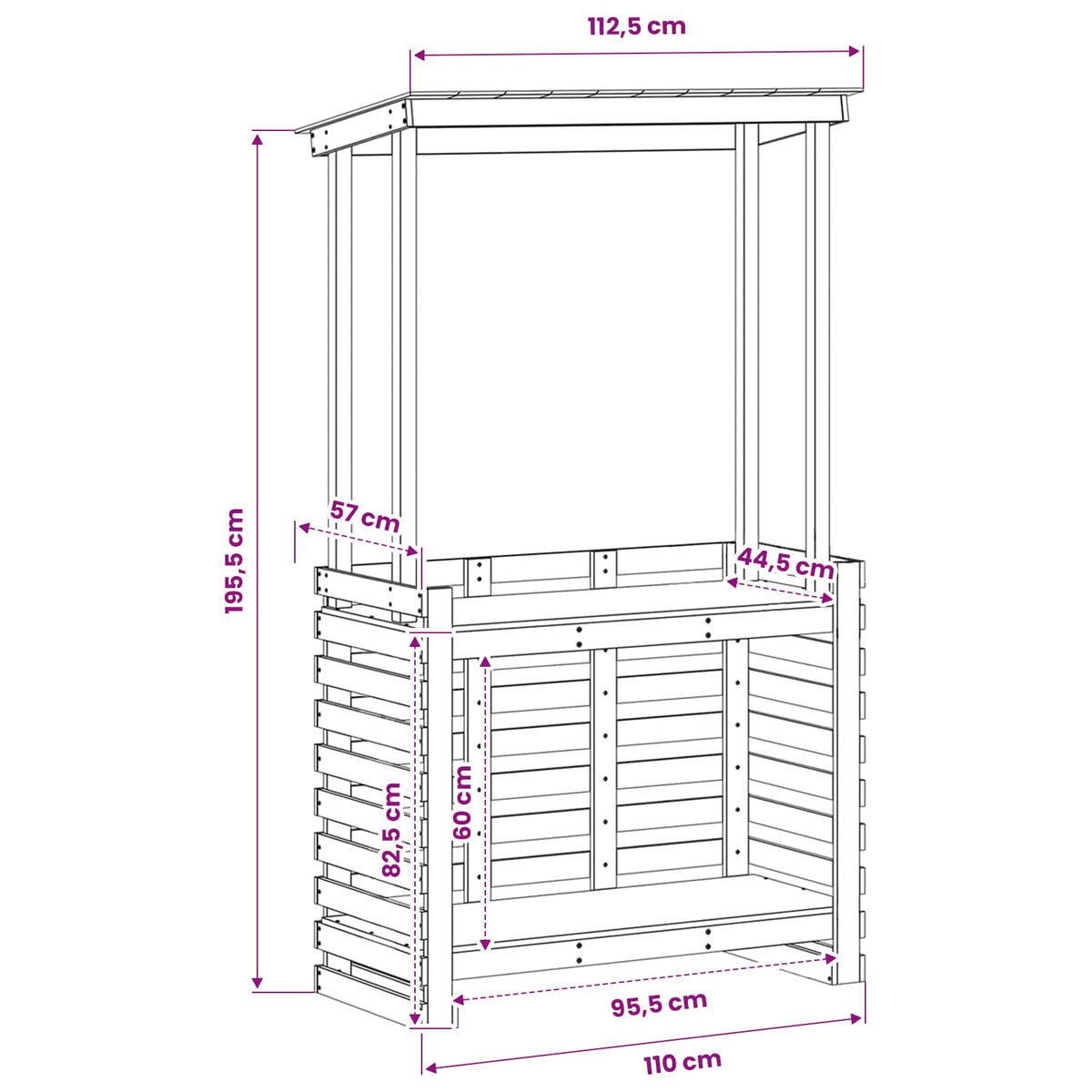 vidaXL Barowy stolik ogrodowy z daszkiem, 112,5x57x195,5 cm, drewniany