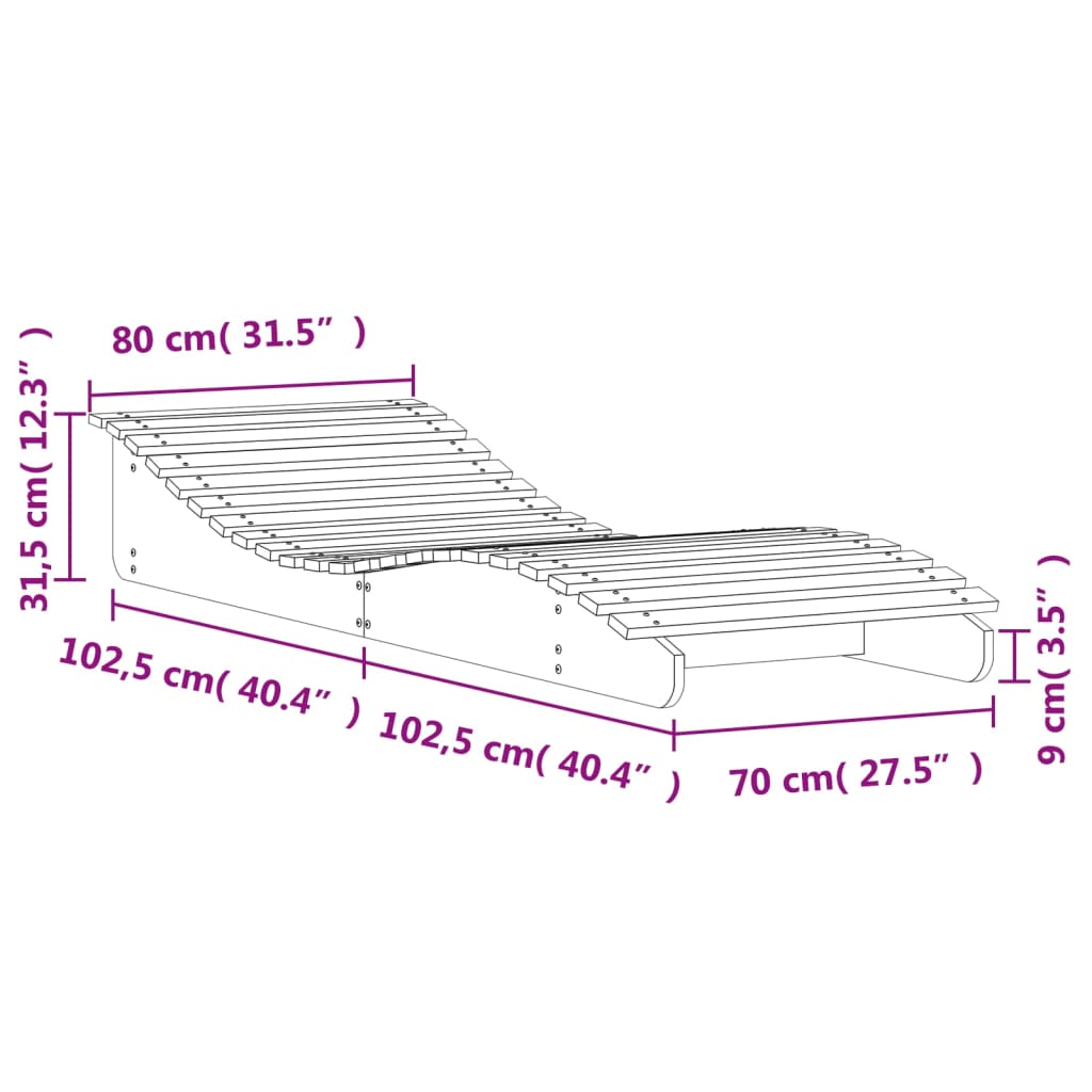 vidaXL Leżak, 205x80x31,5 cm, lite drewno sosnowe