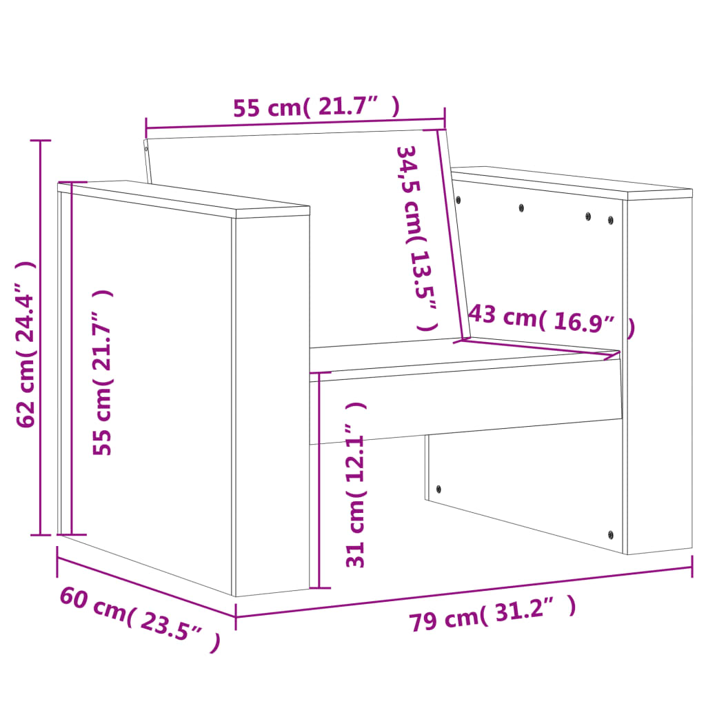 vidaXL Fotel ogrodowy, 79x60x62 cm, impregnowane drewno sosnowe