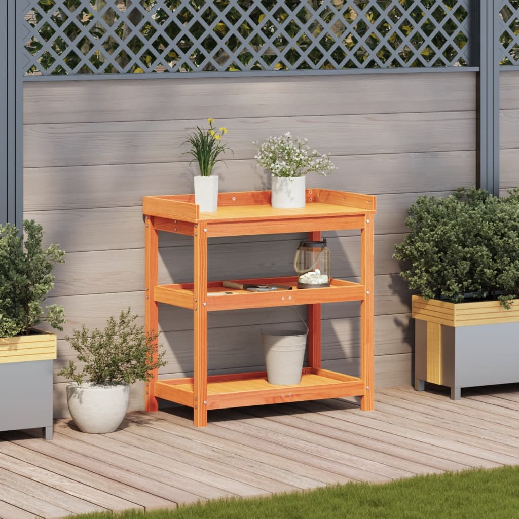 vidaXL Stolik ogrodniczy z półkami, brązowy, 82,5x45x86,5 cm, sosna