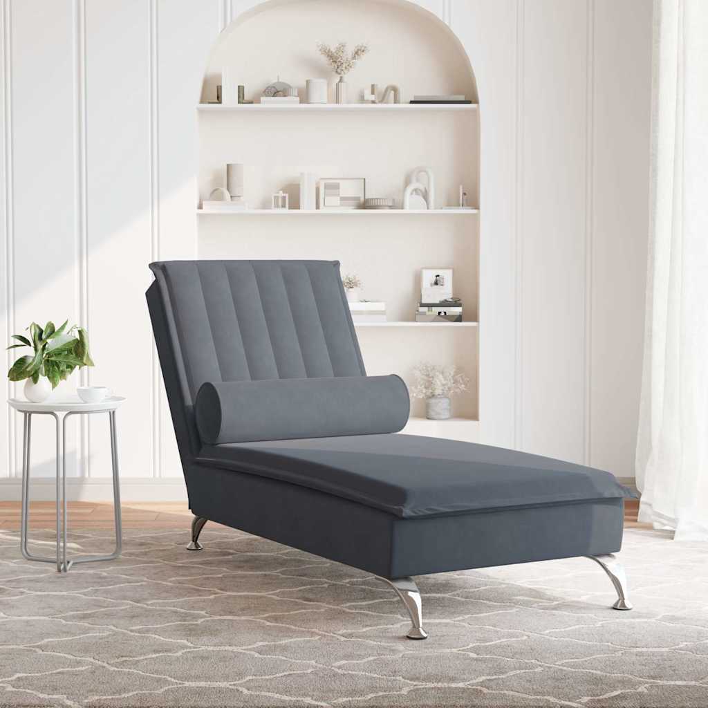 vidaXL Szezlong masujący z wałkiem, ciemnoszary, aksamitny