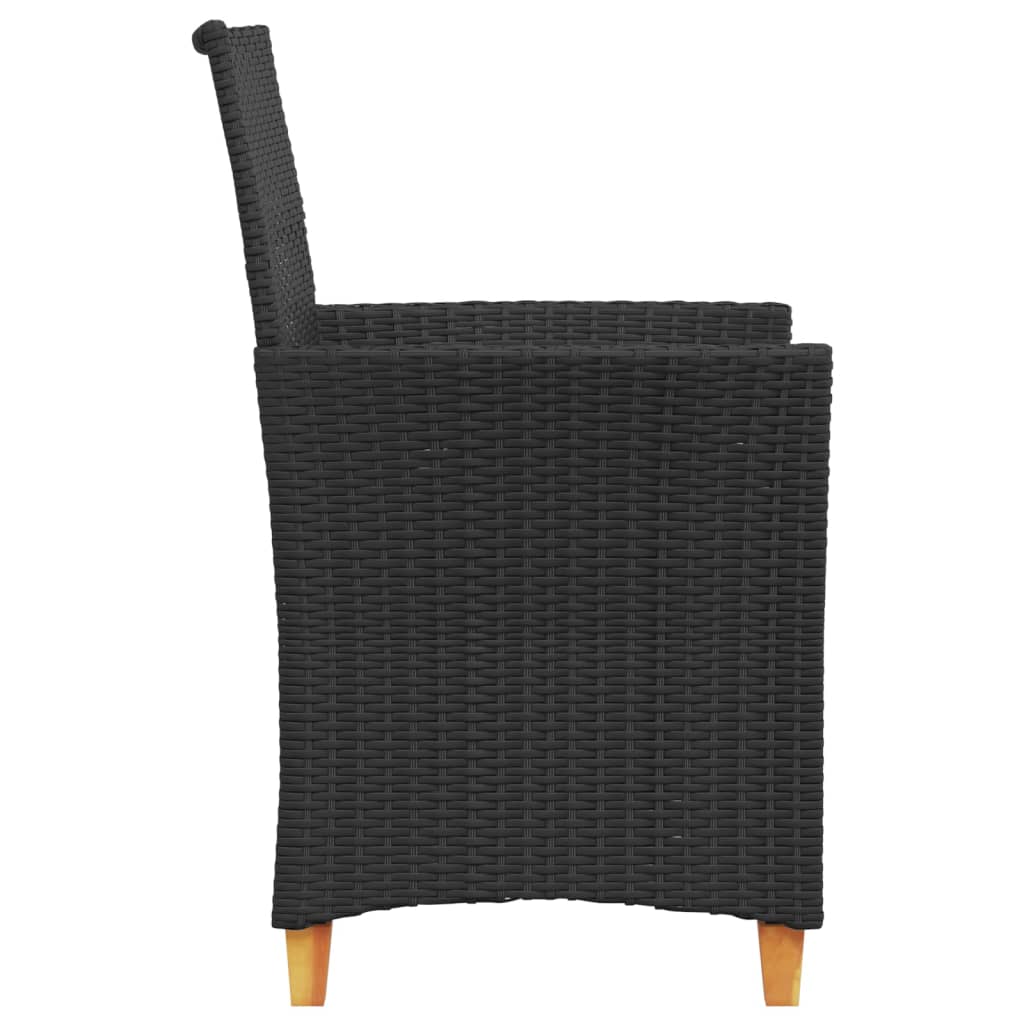 vidaXL Krzesła ogrodowe, poduszki, 2 szt., czarne, rattan PE i drewno