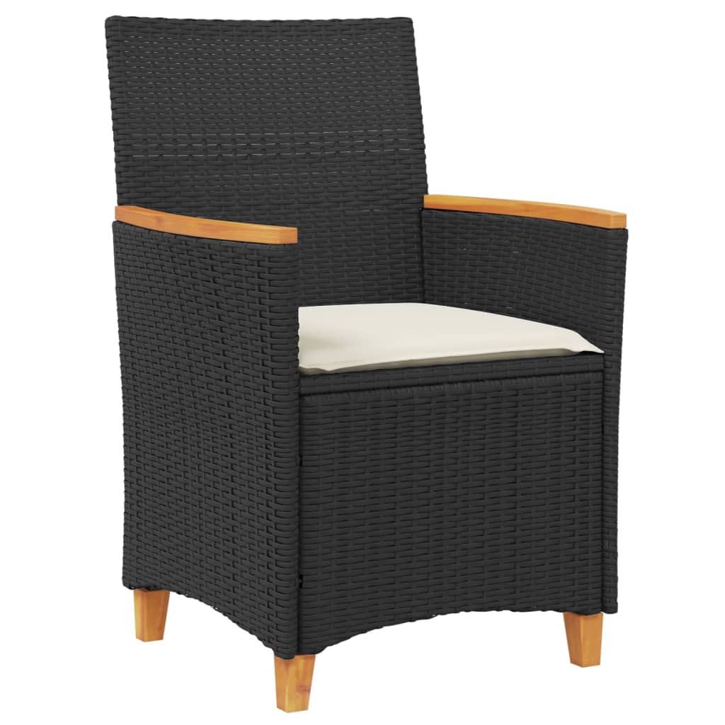 vidaXL Krzesła ogrodowe, poduszki, 2 szt., czarne, polirattan i drewno