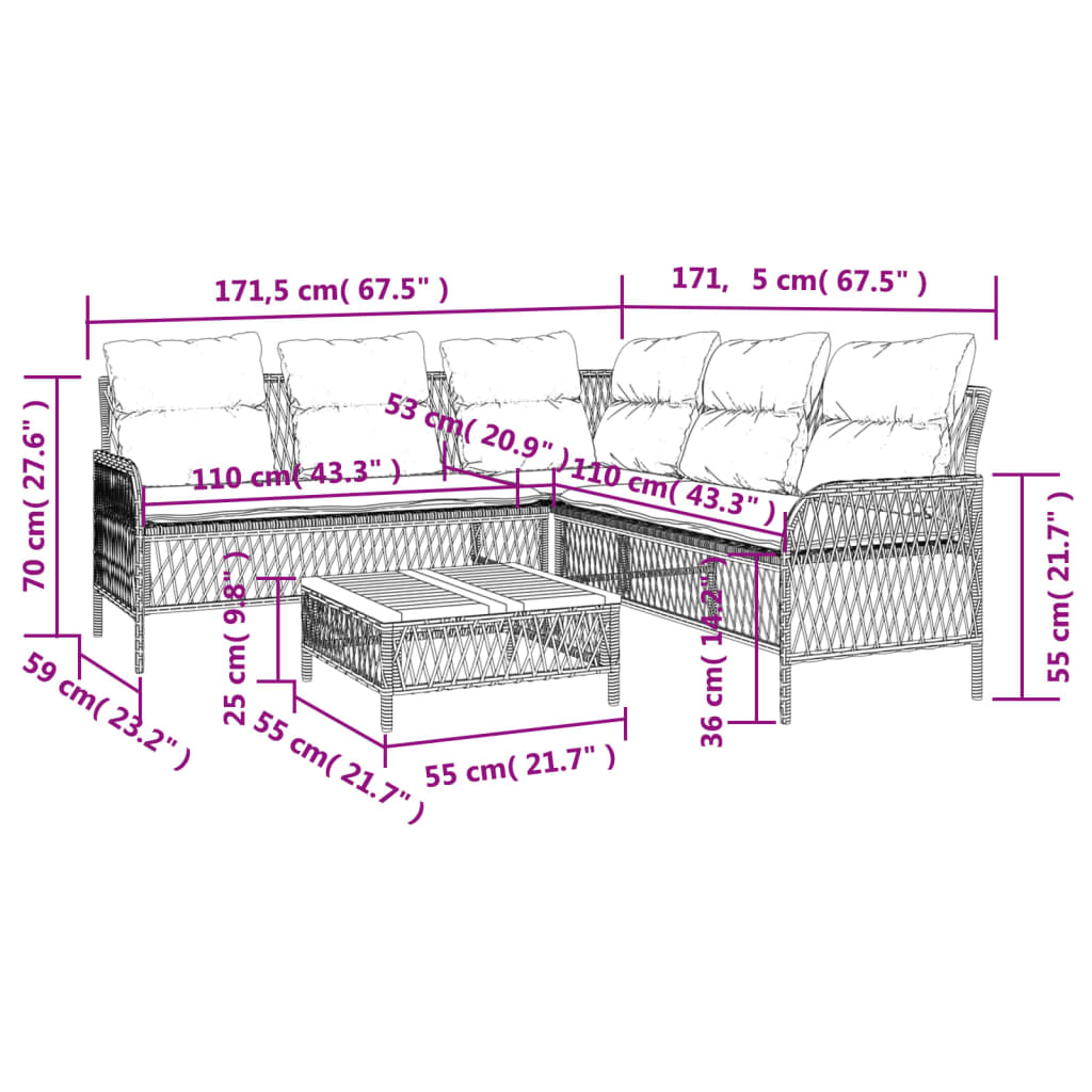 vidaXL 2-częściowa sofa ogrodowa z poduszkami, szara, polirattan
