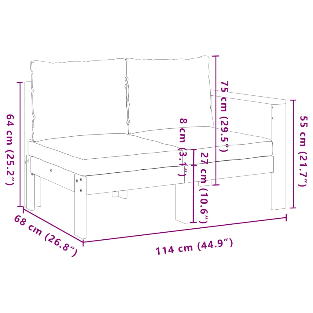 vidaXL Sofa ogrodowa z podłokietnikiem, 2-osobowa, drewno akacjowe
