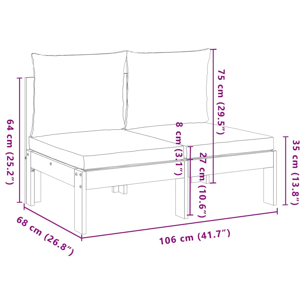 vidaXL Sofa ogrodowa bez podłokietników, z poduszkami, 2-osobowa