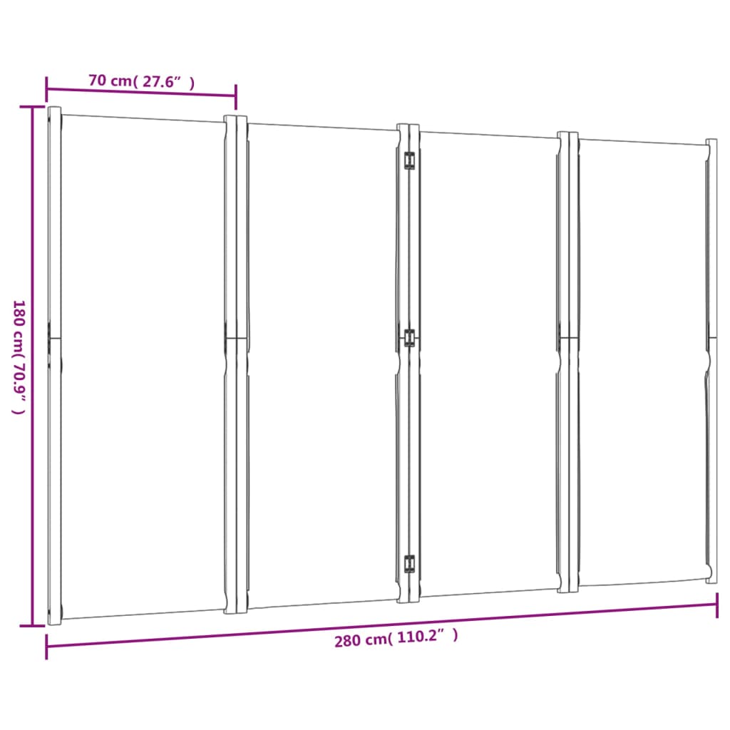 vidaXL Parawan 4-panelowy, jasnoszary, 280x180 cm