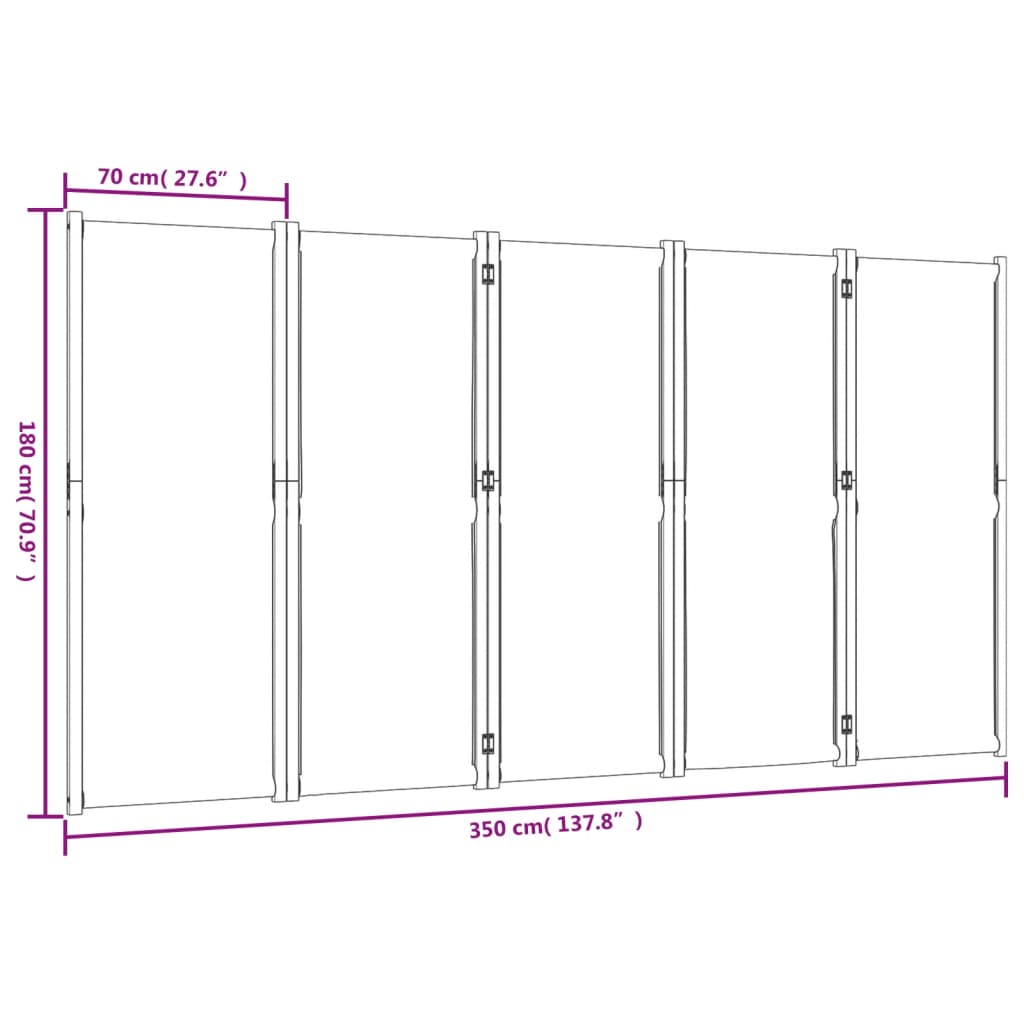 vidaXL Parawan 5-panelowy, taupe, 350x180 cm