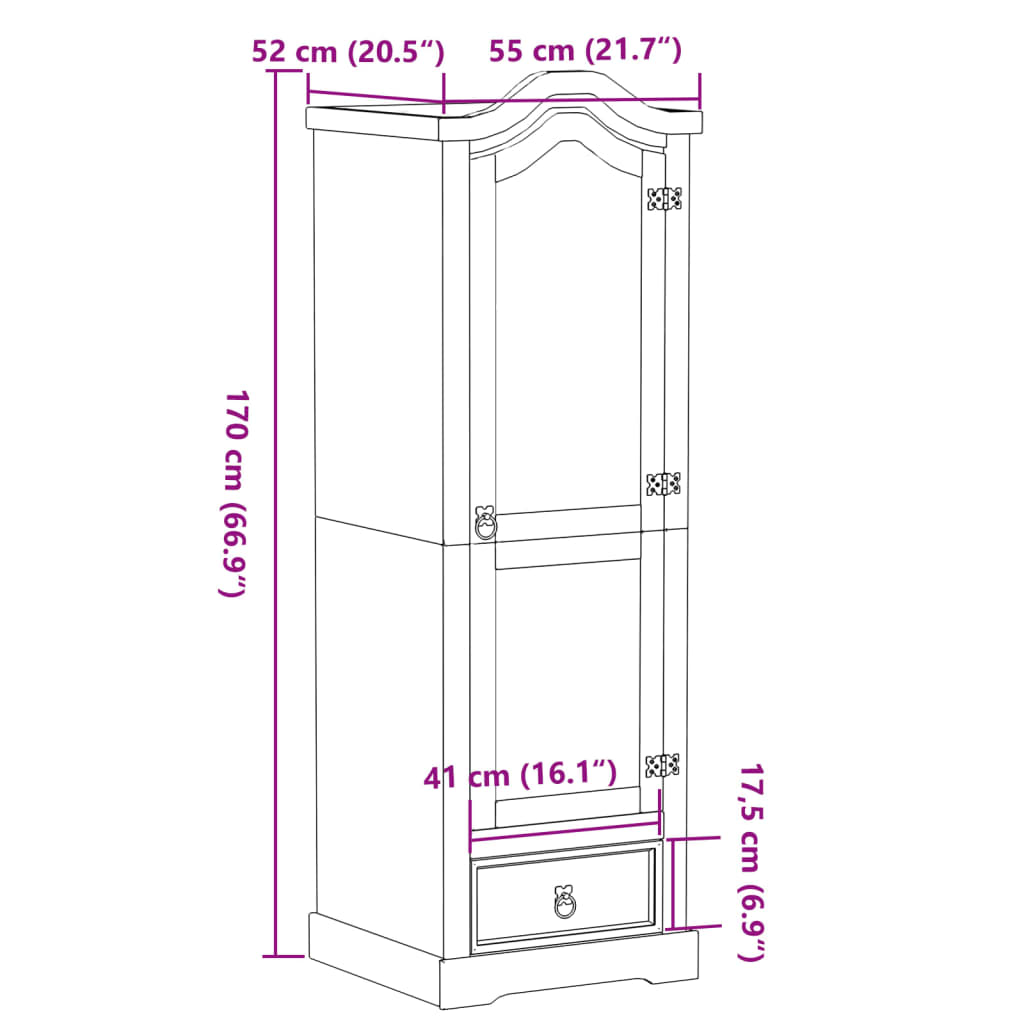 vidaXL Szafa Corona, 55x52x170 cm, lite drewno sosnowe