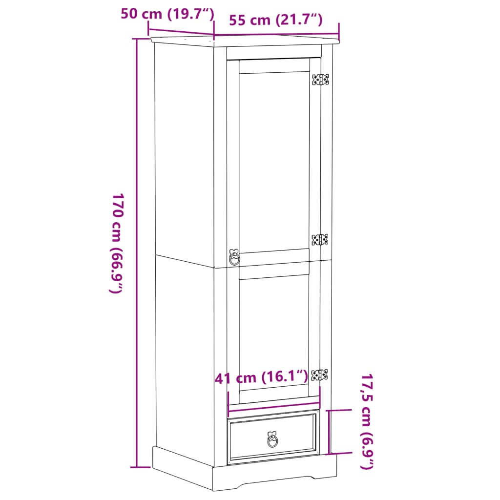 vidaXL Szafa Corona, 55x50x170 cm, lite drewno sosnowe