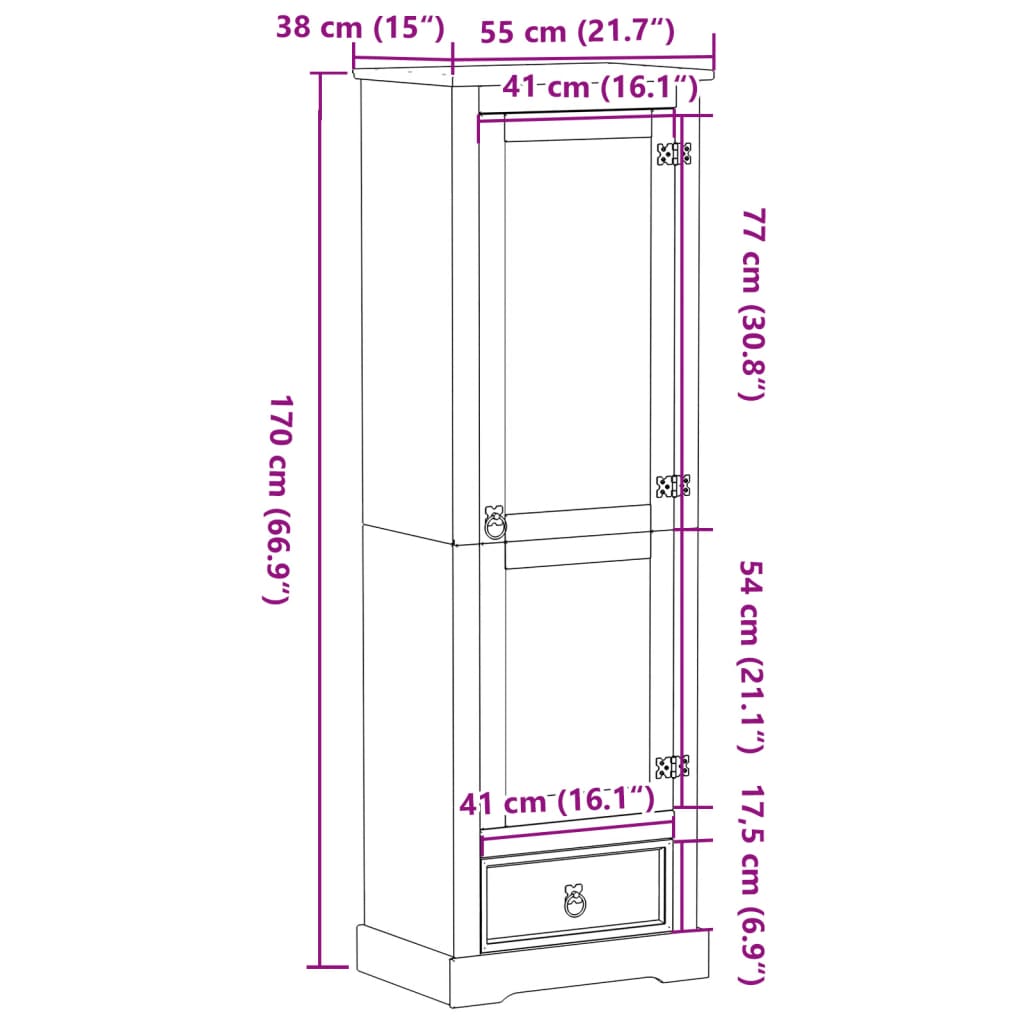 vidaXL Szafa Corona, 55x38x170 cm, lite drewno sosnowe
