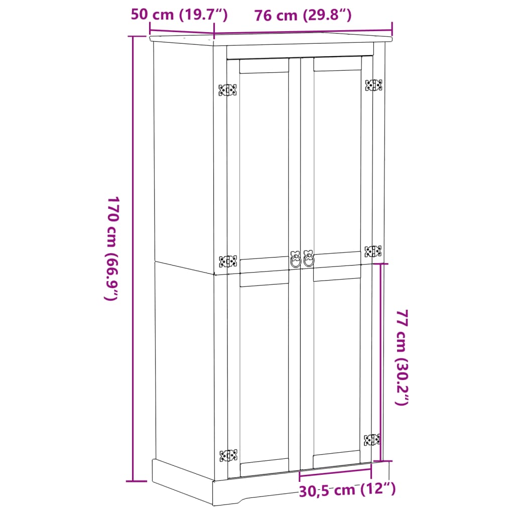 vidaXL Szafa Corona, 76x50x170 cm, lite drewno sosnowe