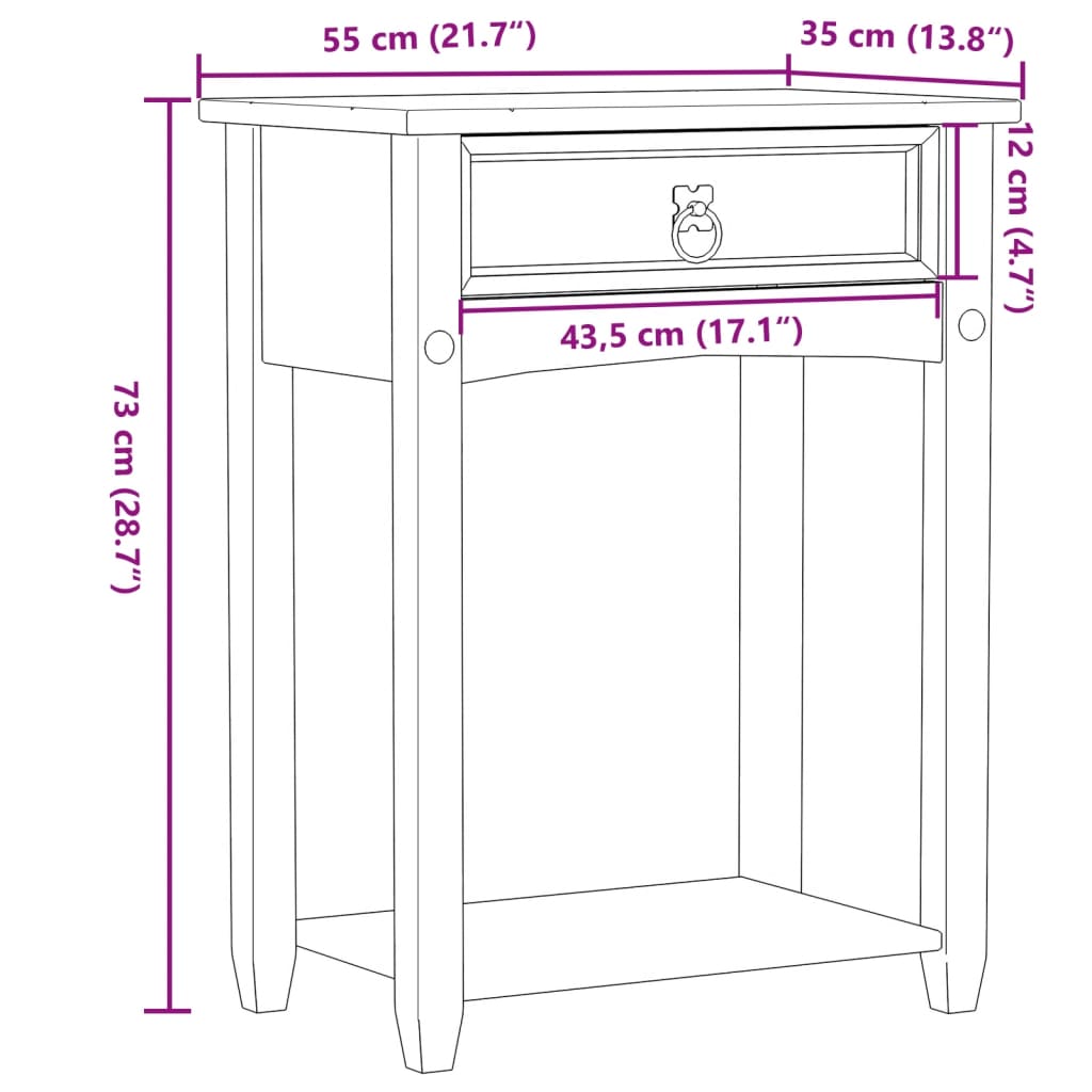 vidaXL Stolik konsolowy Corona, 55x35x73 cm, lite drewno sosnowe