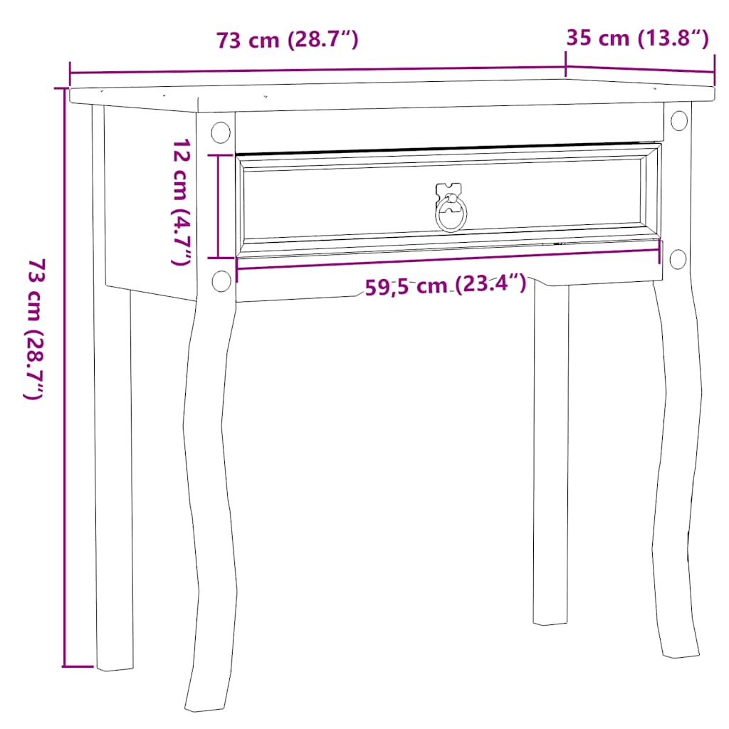 vidaXL Stolik konsolowy Corona, 73x35x73 cm, lite drewno sosnowe