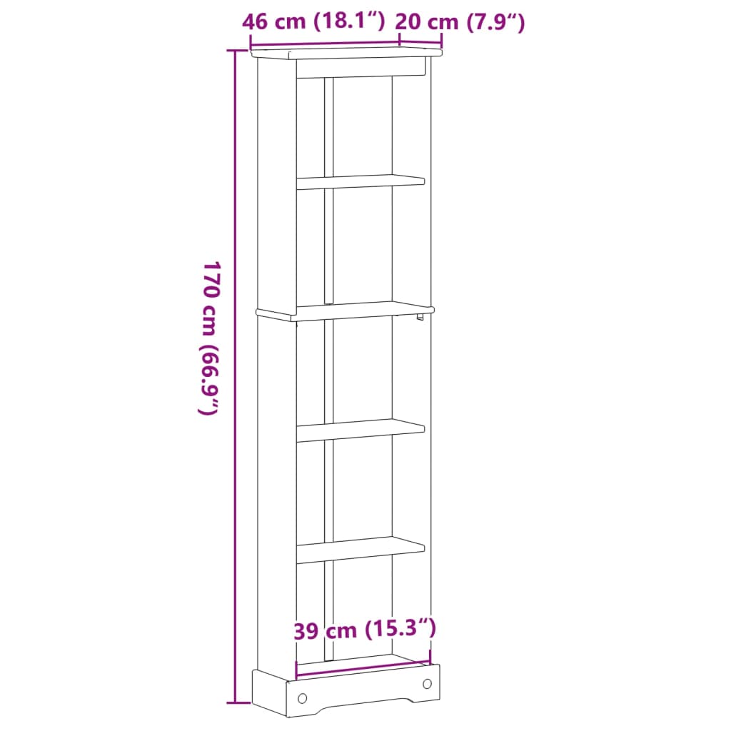 vidaXL Biblioteczka Corona, 46x20x170 cm, lite drewno sosnowe