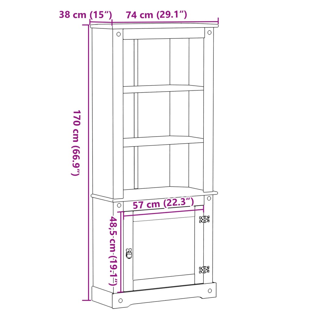 vidaXL Kredens Corona, 74x38x170 cm, lite drewno sosnowe