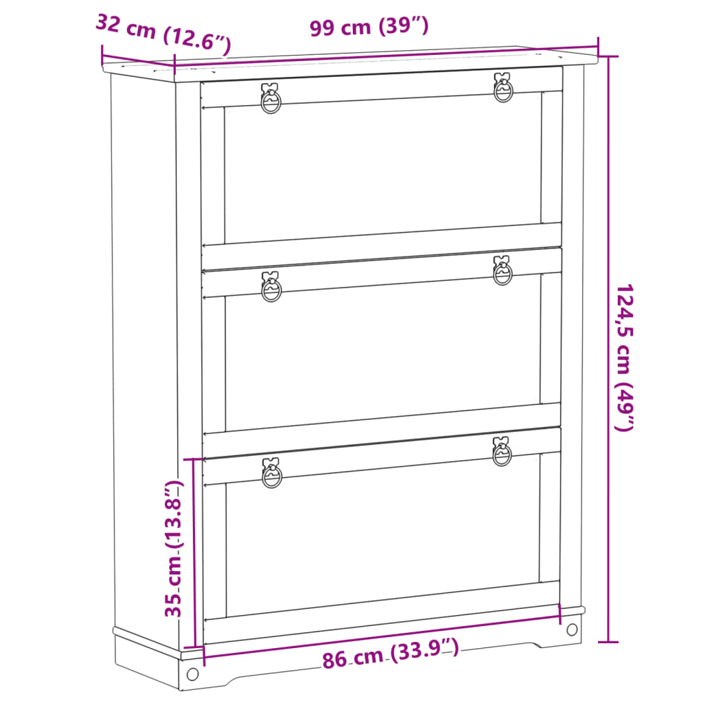 vidaXL Szafka na buty Corona, 99x32x124,5 cm, lite drewno sosnowe