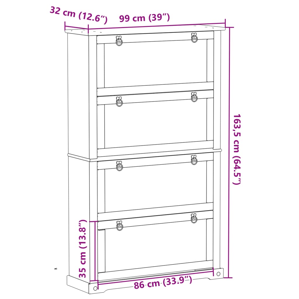 vidaXL Szafka na buty Corona, 99x32x163,5 cm, lite drewno sosnowe