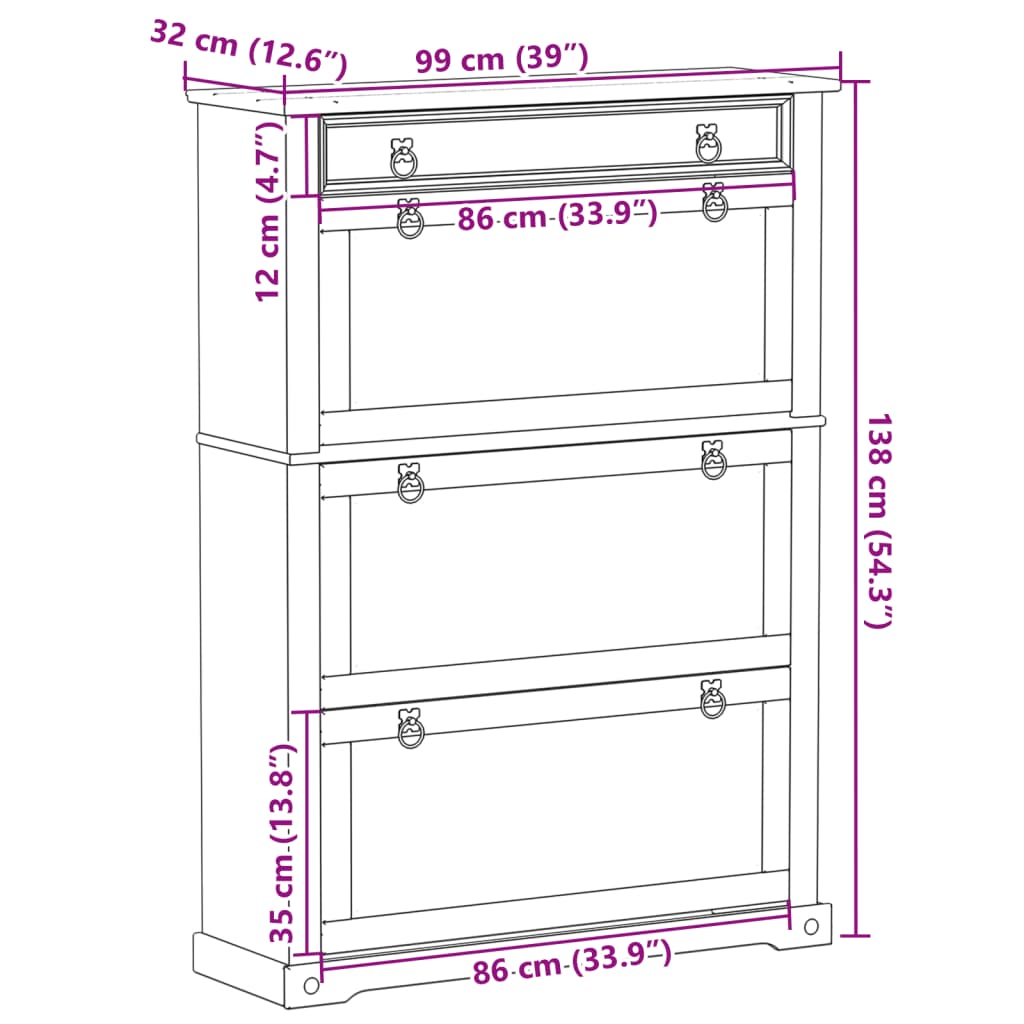 vidaXL Szafka na buty Corona, 99x32x138 cm, lite drewno sosnowe