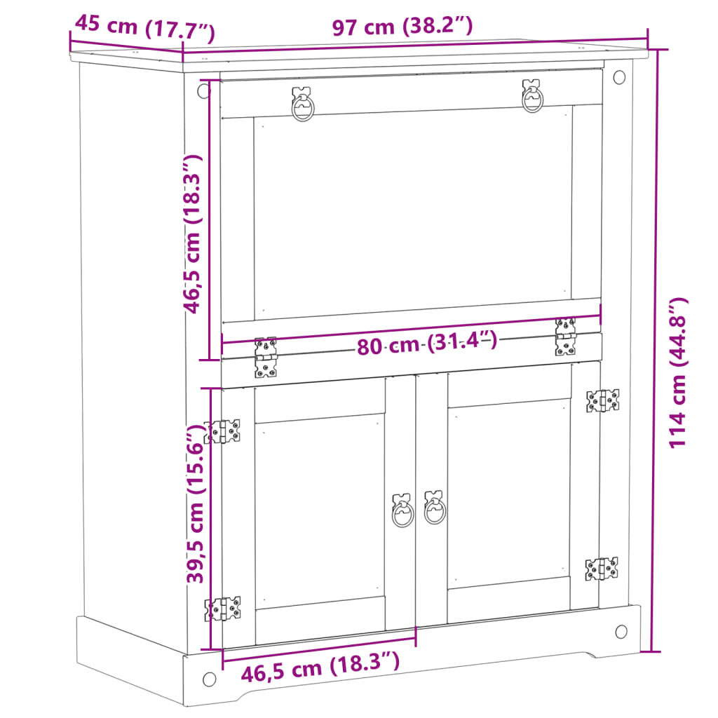 vidaXL Szafka na wino Corona, 97x45x114 cm, lite drewno sosnowe