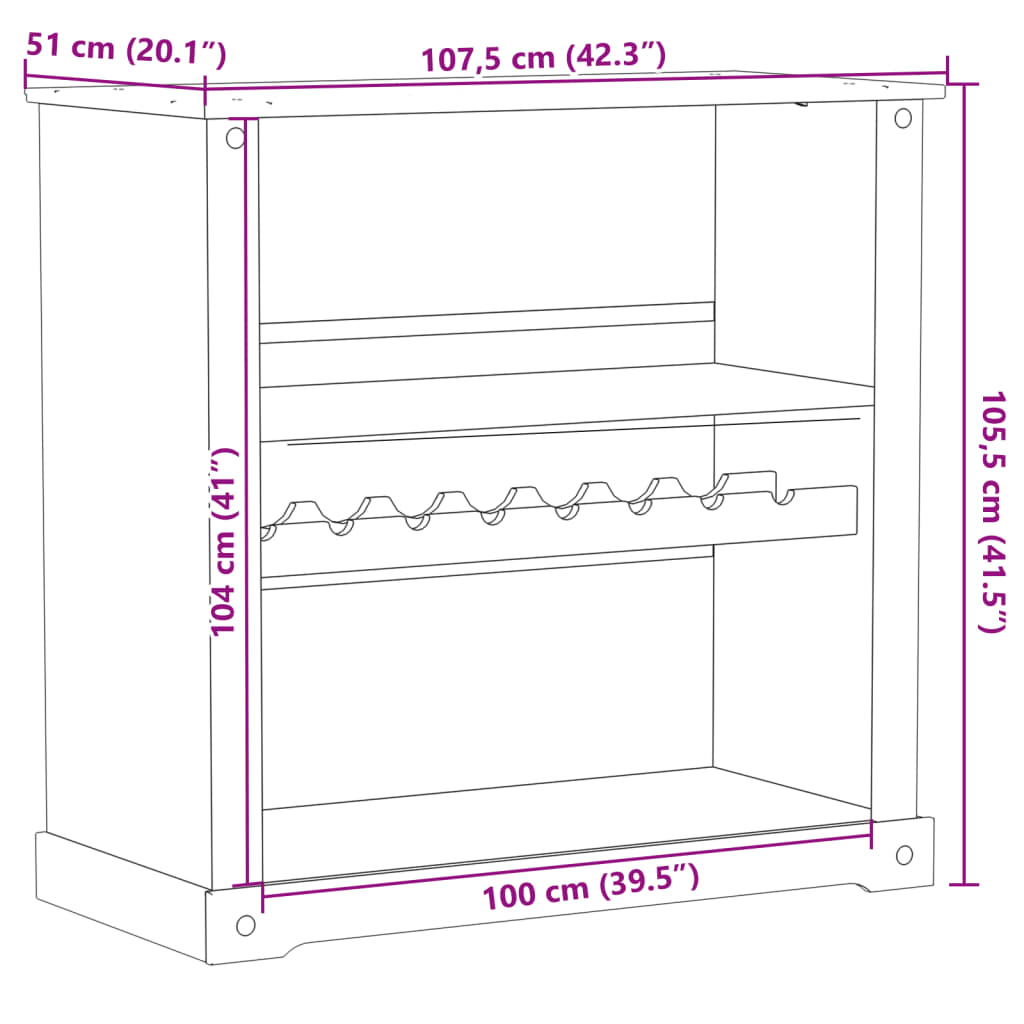 vidaXL Szafka na wino Corona, 107,5x51x105,5 cm, lite drewno sosnowe