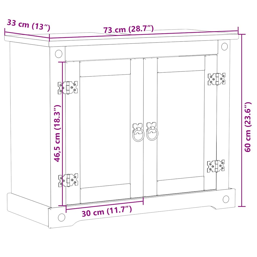 vidaXL Szafka pod umywalkę Corona, 73x33x60 cm, lite drewno sosnowe